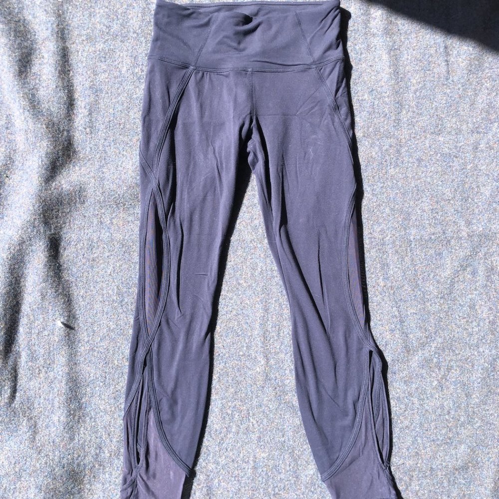 Athleta Navy Leggings with Mesh Detail